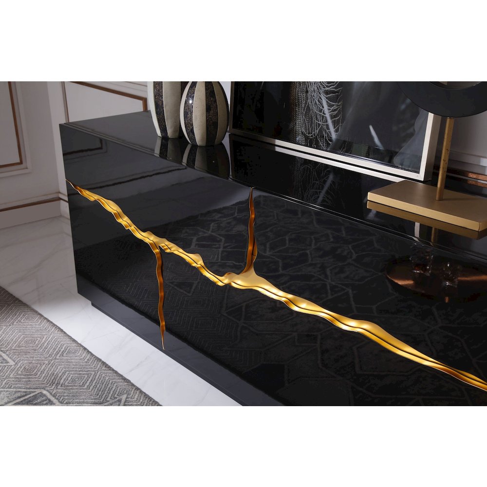Modrest Aspen - Modern High Gloss Black & Gold Buffet. Picture 6