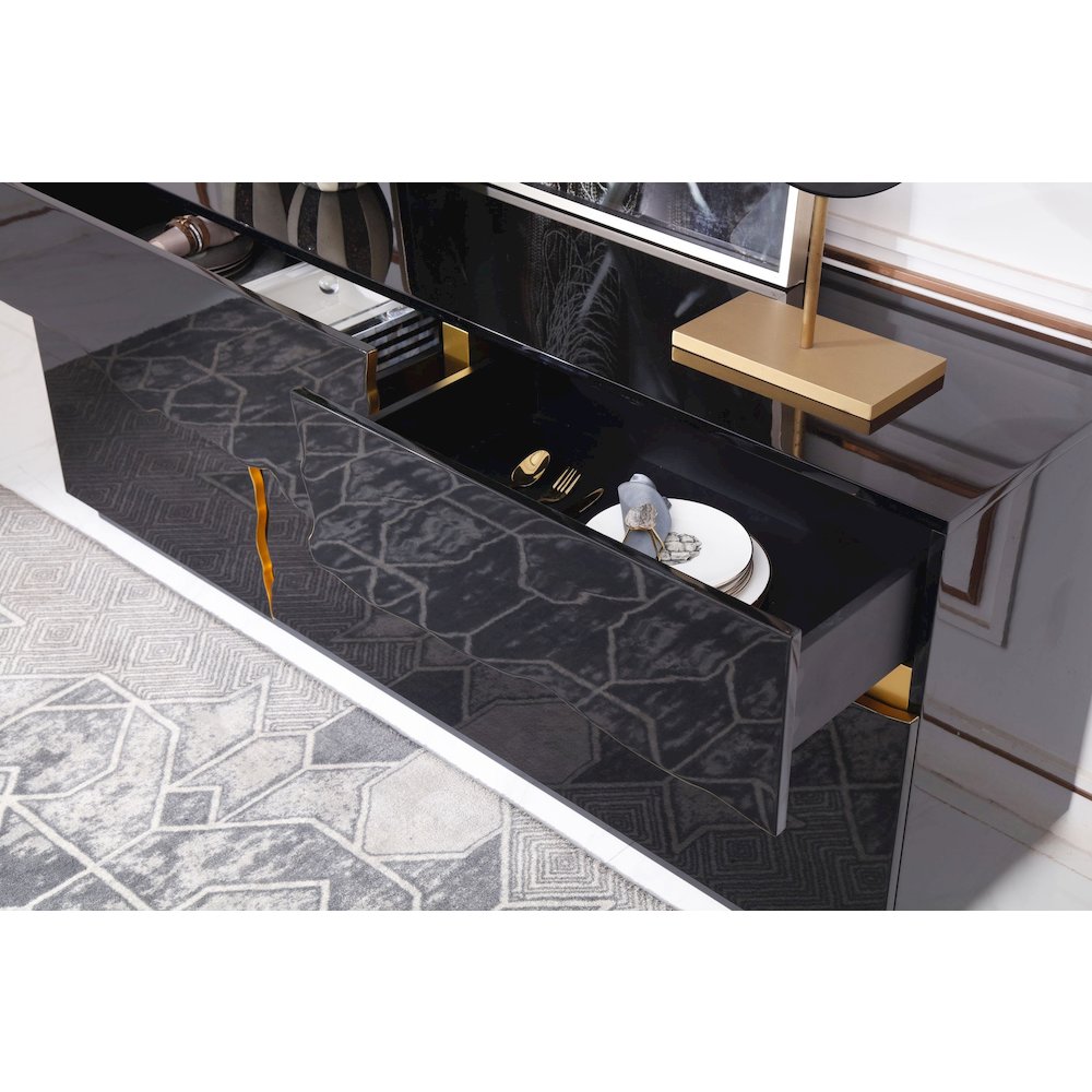 Modrest Aspen - Modern High Gloss Black & Gold Buffet. Picture 7