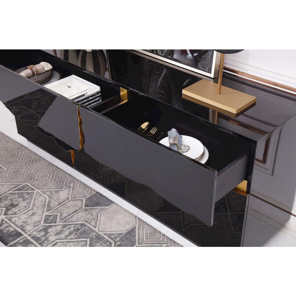 Modrest Aspen - Modern High Gloss Black & Gold Buffet. Picture 8