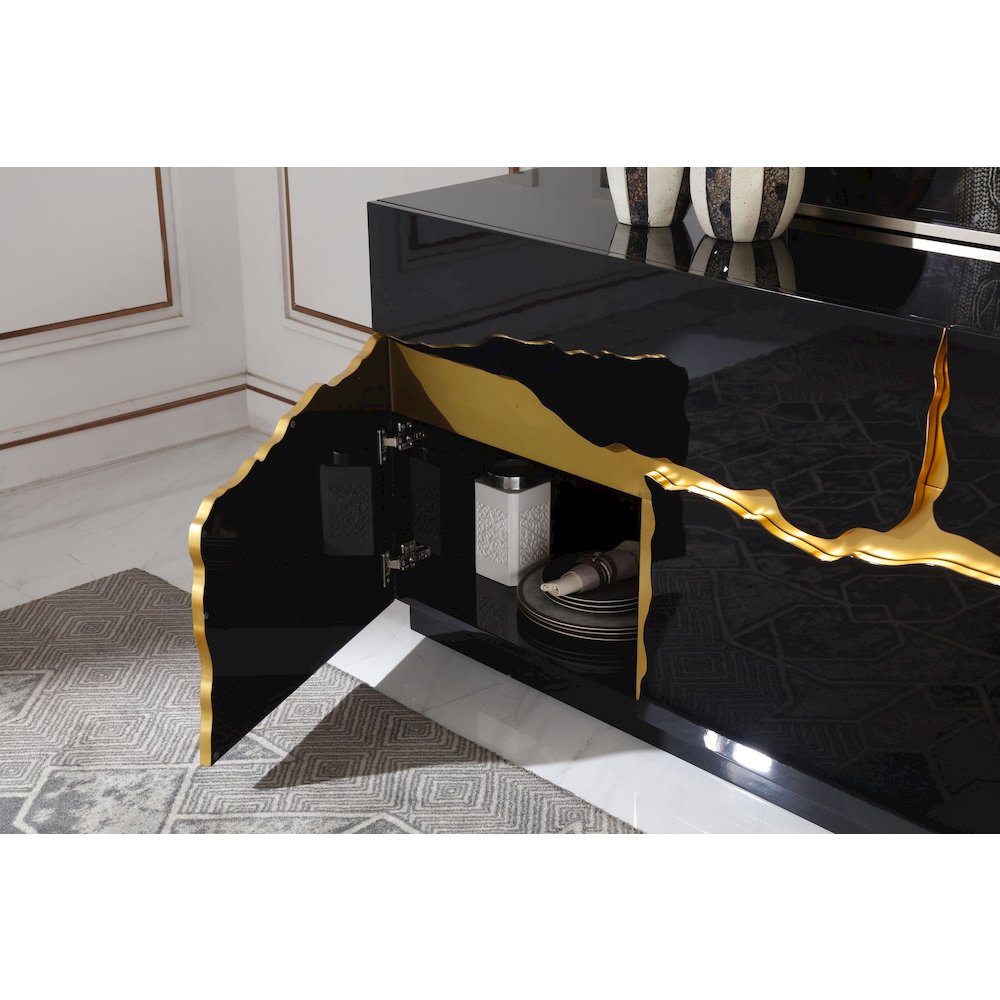 Modrest Aspen - Modern High Gloss Black & Gold Buffet. Picture 9