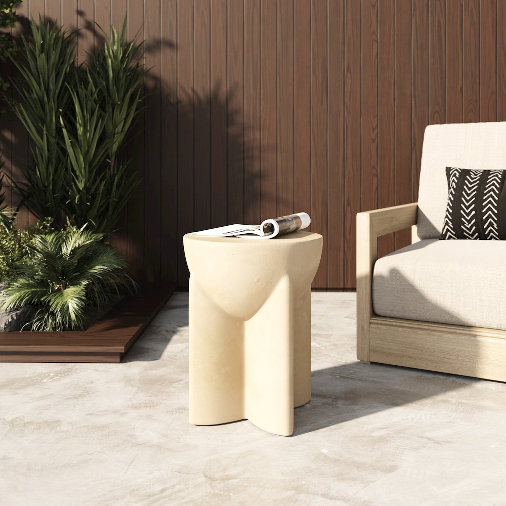 Modrest Elsa - Modern Beige Concrete Round End Table. Picture 3