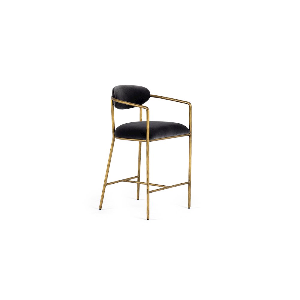 Baird - Modern Grey Velvet Brass Counter Chair. Picture 1