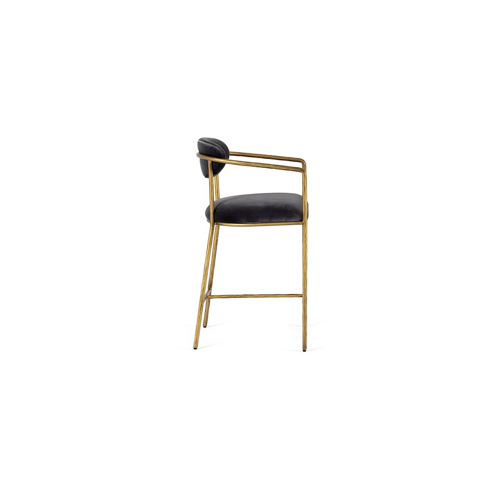Baird - Modern Grey Velvet Brass Counter Chair. Picture 3