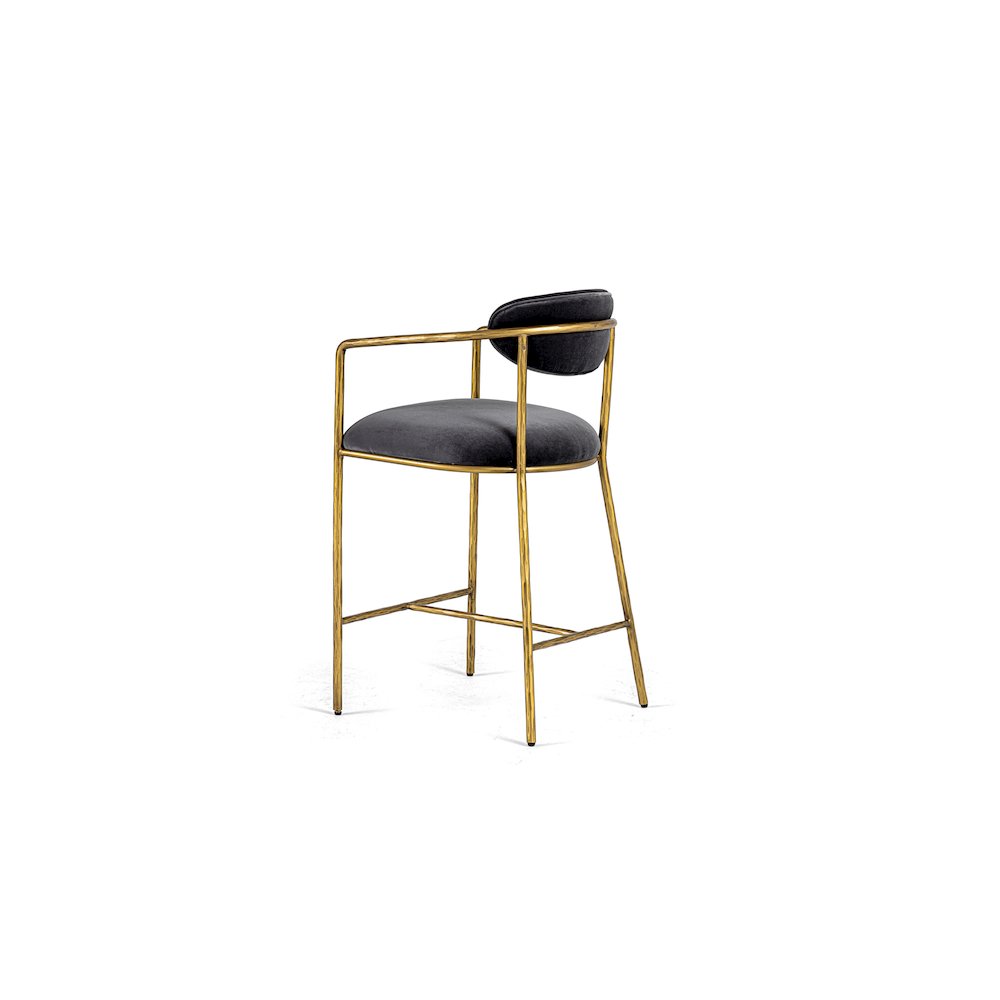 Baird - Modern Grey Velvet Brass Counter Chair. Picture 4