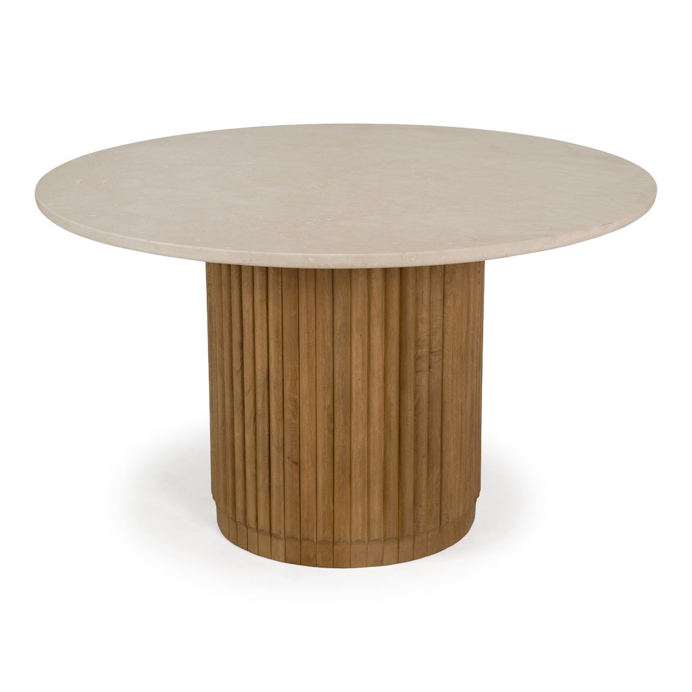 Bambi - Modern Botticino Marble + Mango Round Dining Table. Picture 5
