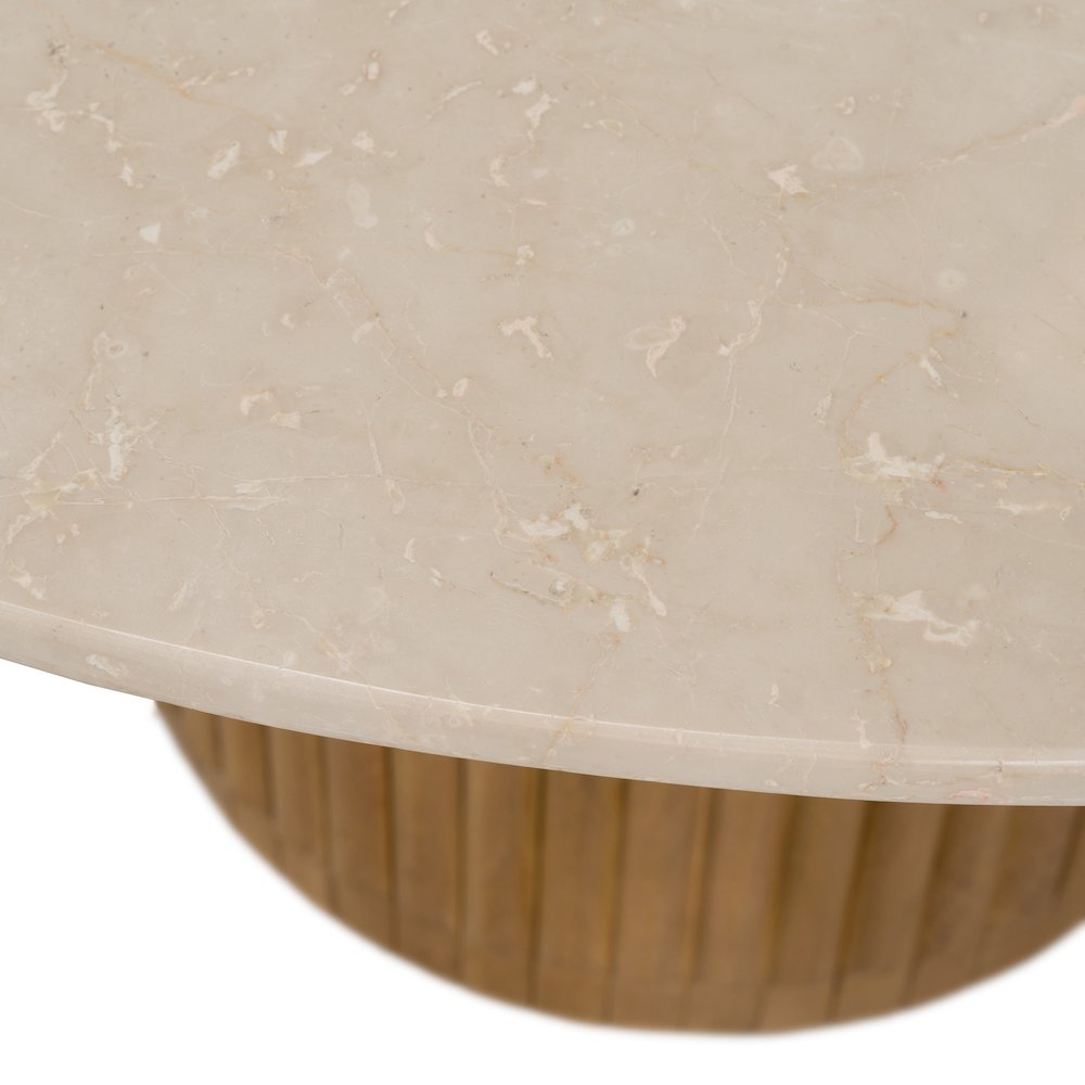 Bambi - Modern Botticino Marble + Mango Round Dining Table. Picture 6