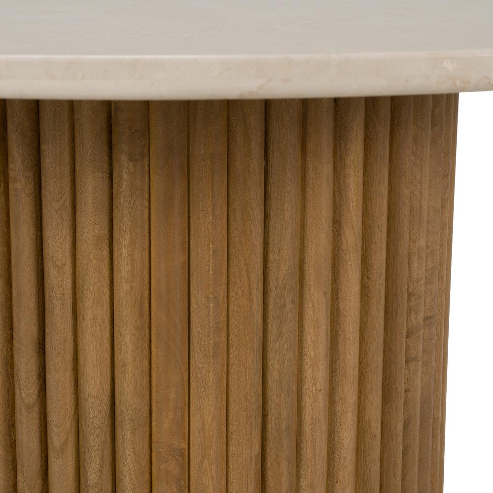 Bambi - Modern Botticino Marble + Mango Round Dining Table. Picture 7