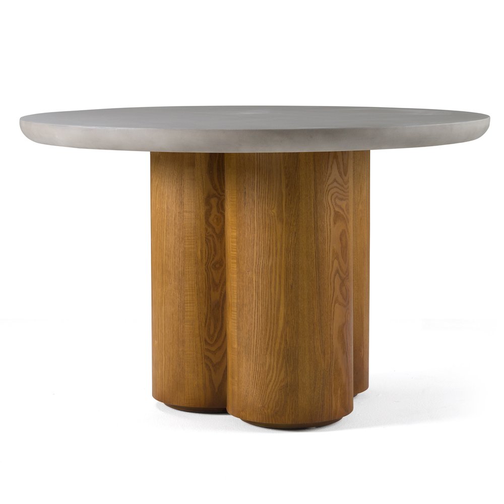 Modrest Bateman - Modern Faux Concrete + Walnut Round Dining Table. Picture 1