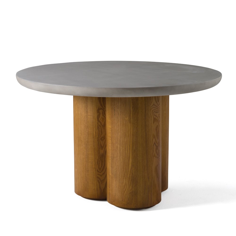 Modrest Bateman - Modern Faux Concrete + Walnut Round Dining Table. Picture 3