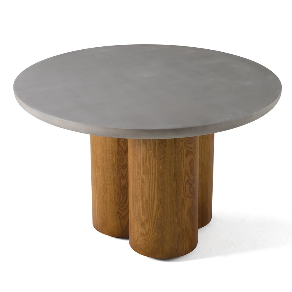 Modrest Bateman - Modern Faux Concrete + Walnut Round Dining Table. Picture 2