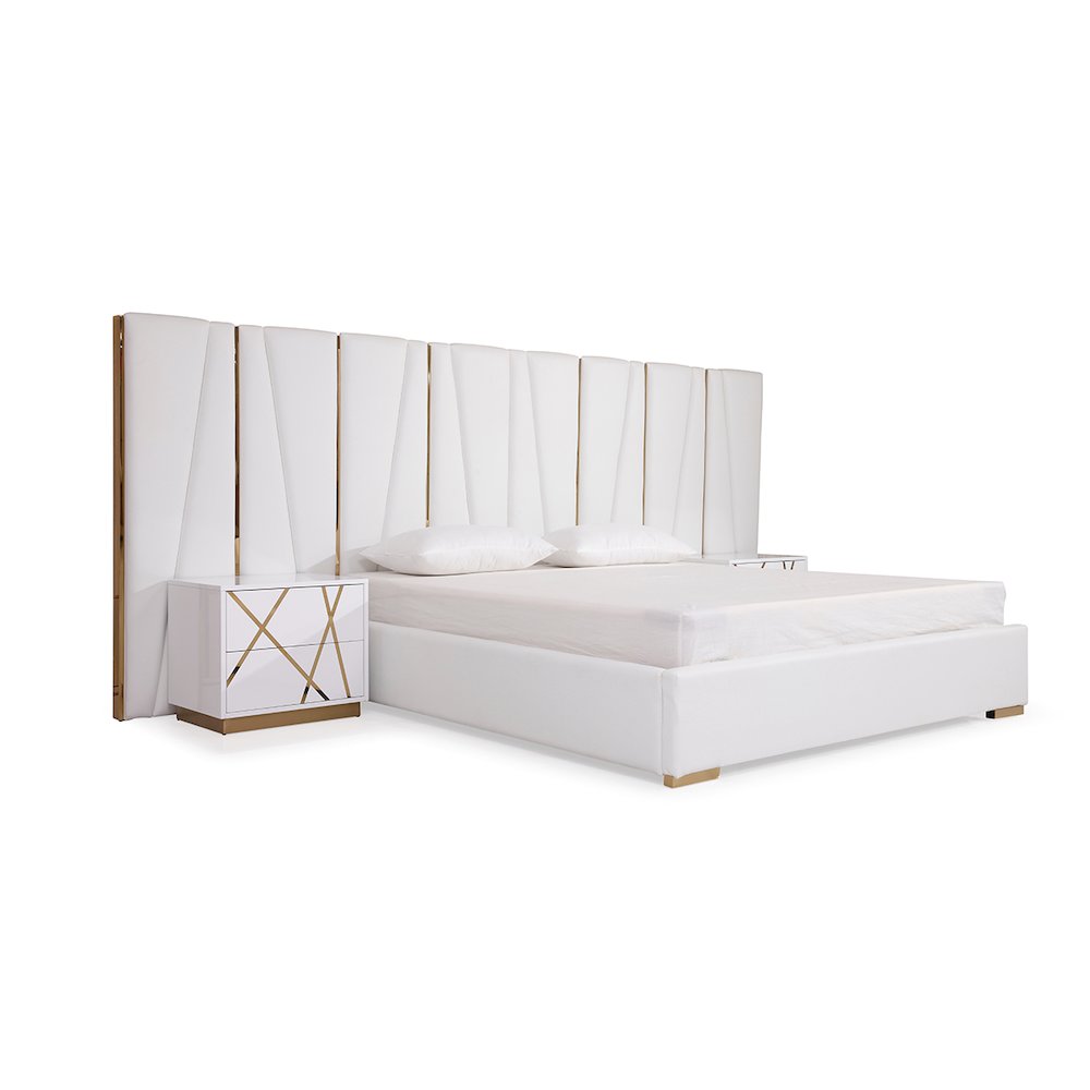 Modrest Nixa - Queen Modern White and Gold Bed. Picture 2