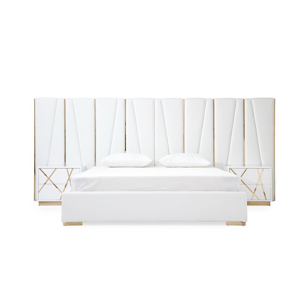 Modrest Nixa - Queen Modern White and Gold Bed. Picture 1