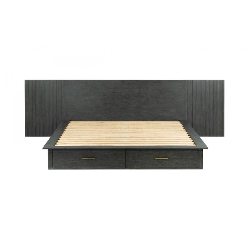 Queen Contemporary Dark Grey Platform Bed with Two Nightstands. Picture 7