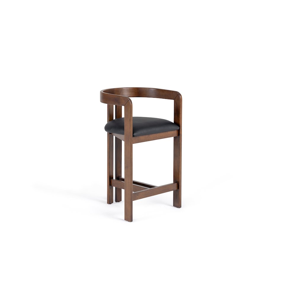 Modrest Belton - Modern Black Vegan Leather + Brown Oak Counter Chair. Picture 1