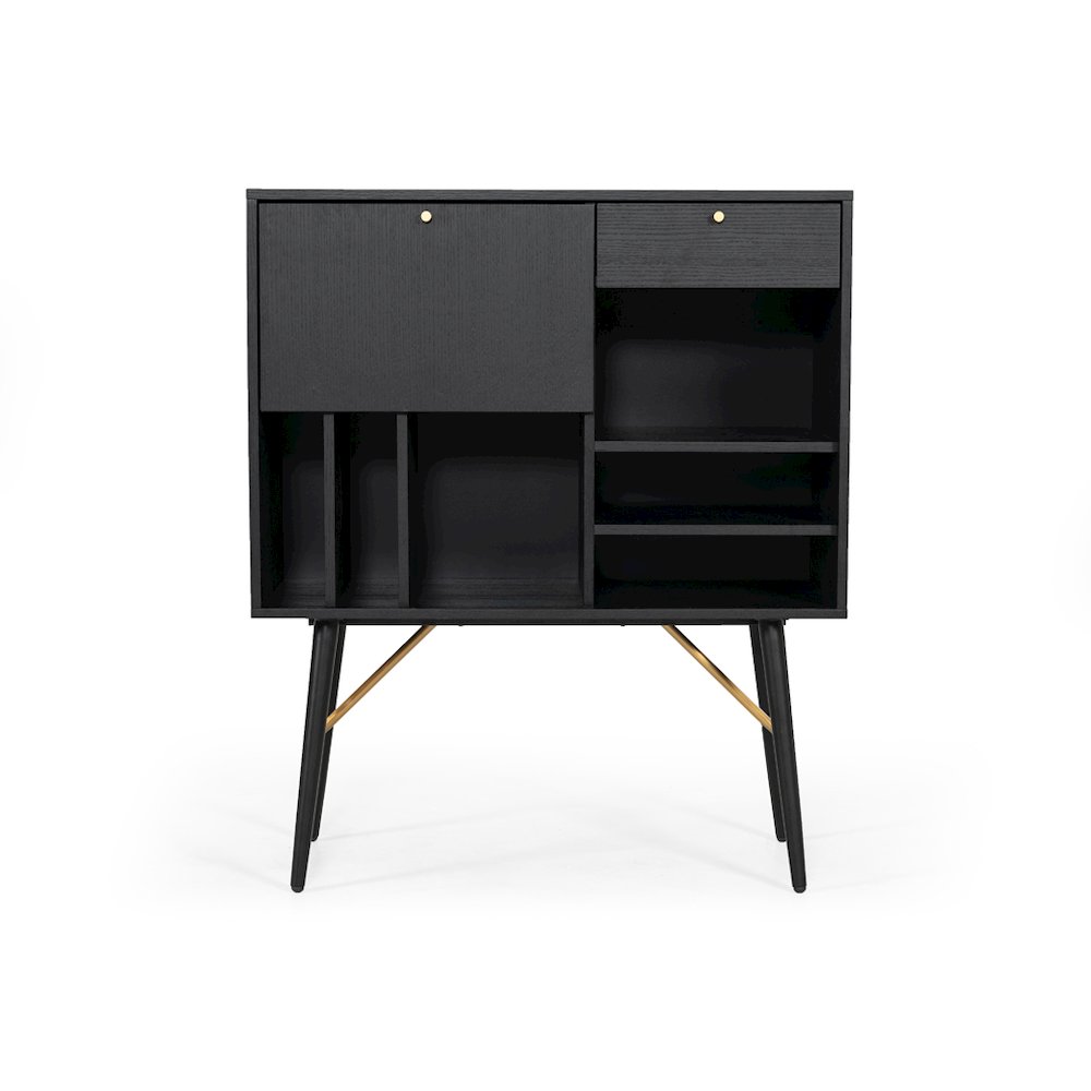Modrest Billy Modern Black Oak & Gold Tall Buffet. Picture 1