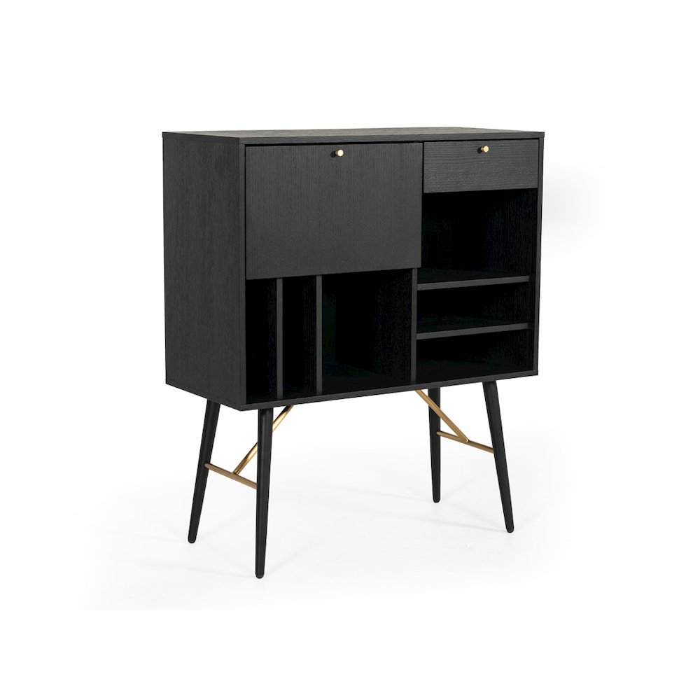 Modrest Billy Modern Black Oak & Gold Tall Buffet. Picture 3