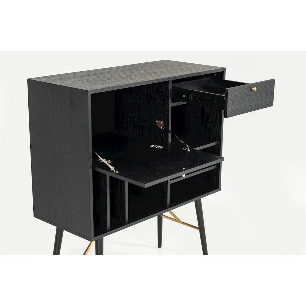 Modrest Billy Modern Black Oak & Gold Tall Buffet. Picture 4