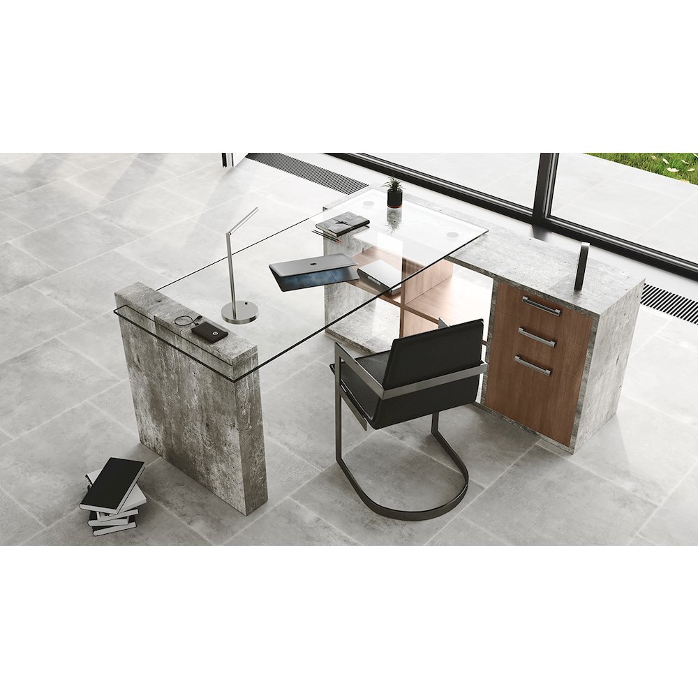 Nova Domus Boston - - Modern Glass and Faux Concrete Reversible Desk. Picture 3
