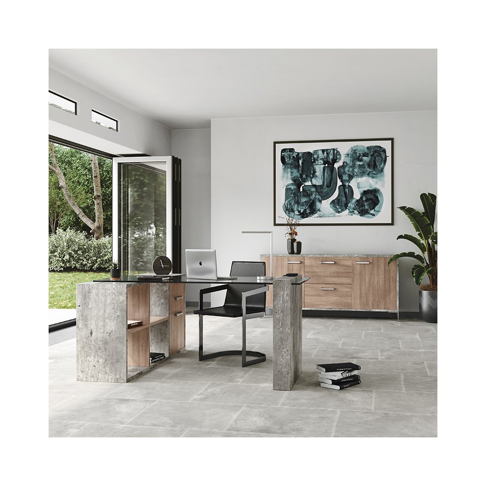 Nova Domus Boston - - Modern Glass and Faux Concrete Reversible Desk. Picture 6