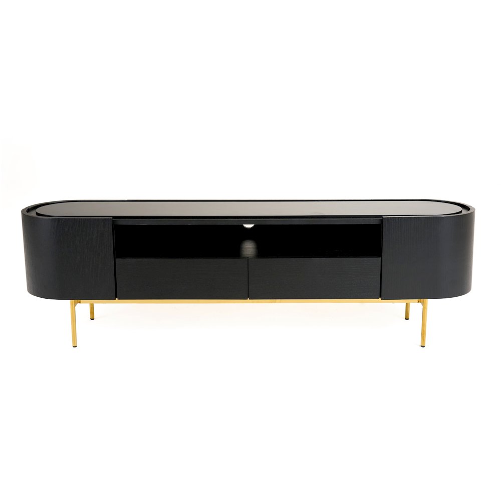 Modrest Bowie - Mid-Century Modern Black Oak + Brass TV Stand. Picture 1