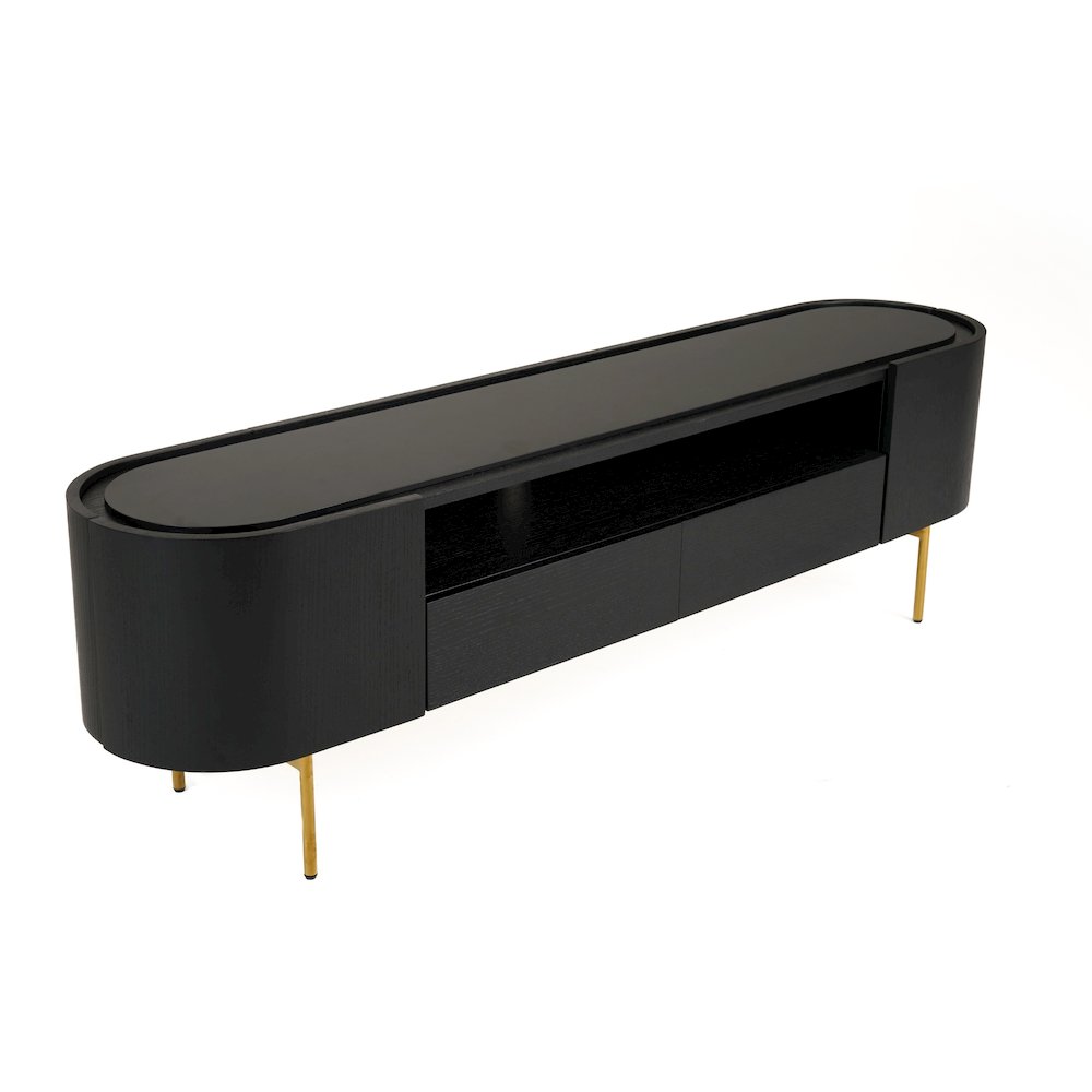 Modrest Bowie - Mid-Century Modern Black Oak + Brass TV Stand. Picture 2