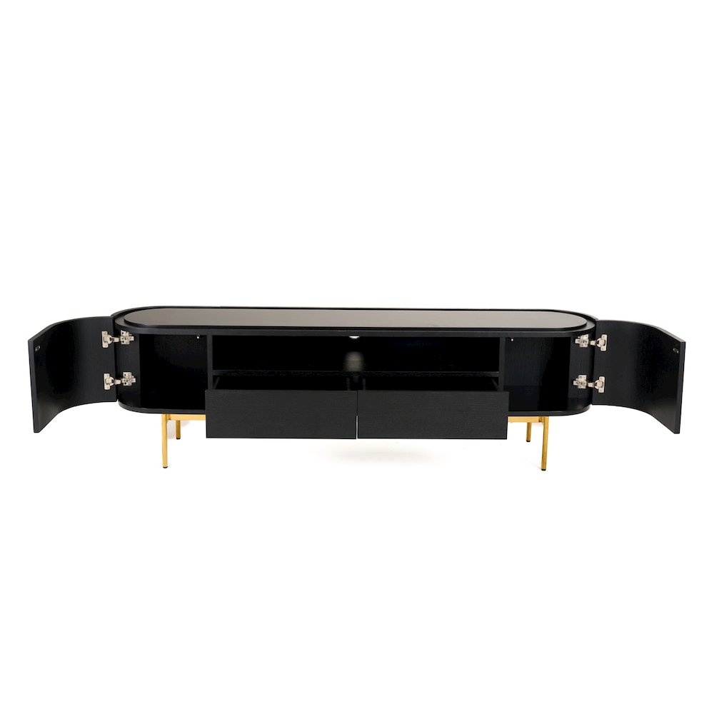 Modrest Bowie - Mid-Century Modern Black Oak + Brass TV Stand. Picture 5