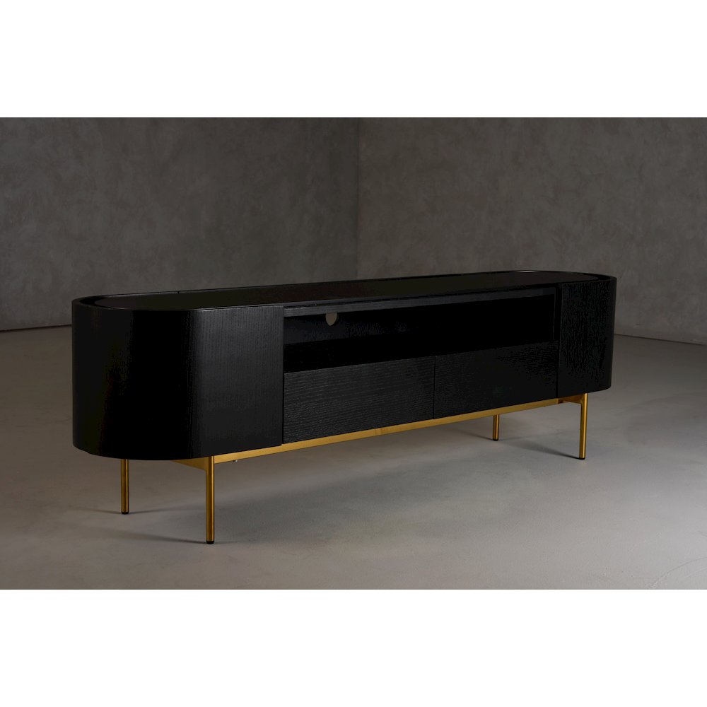 Modrest Bowie - Mid-Century Modern Black Oak + Brass TV Stand. Picture 6