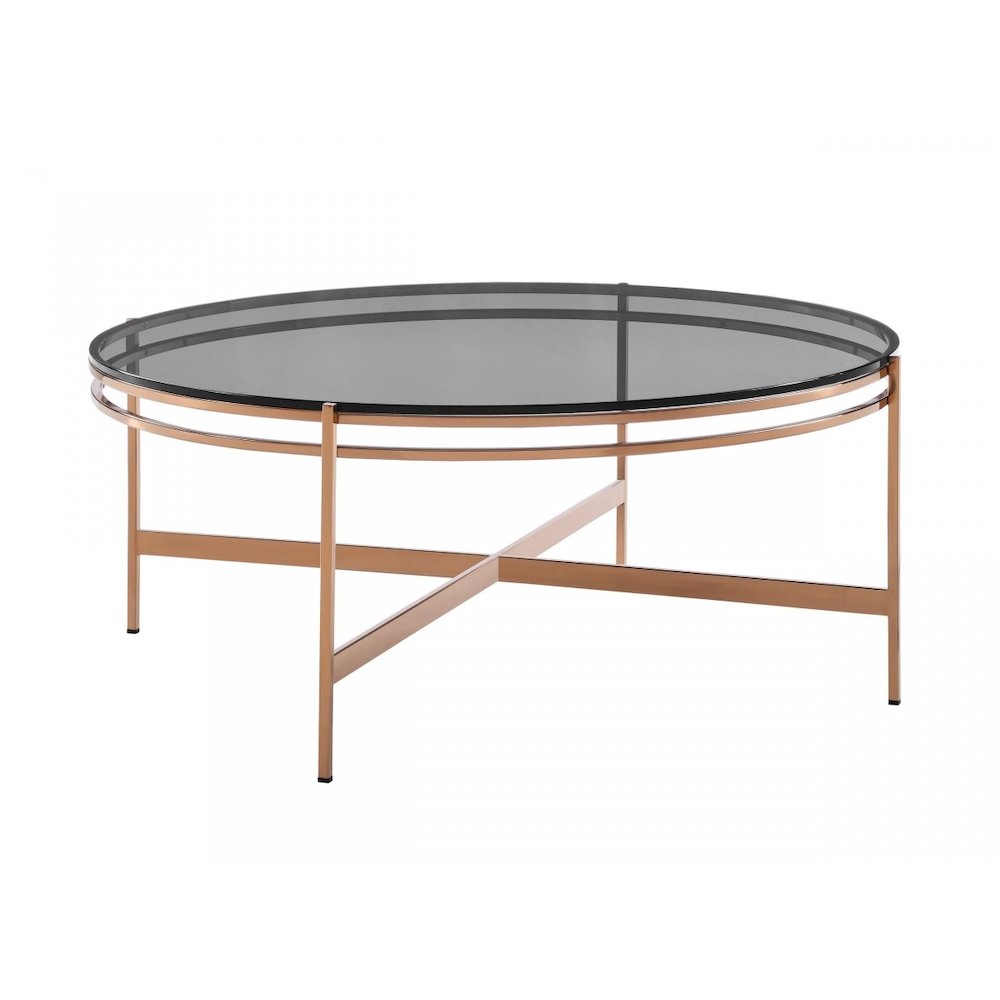 Modrest Bradford - Modern Smoked Glass & Rosegold Coffee Table. Picture 1