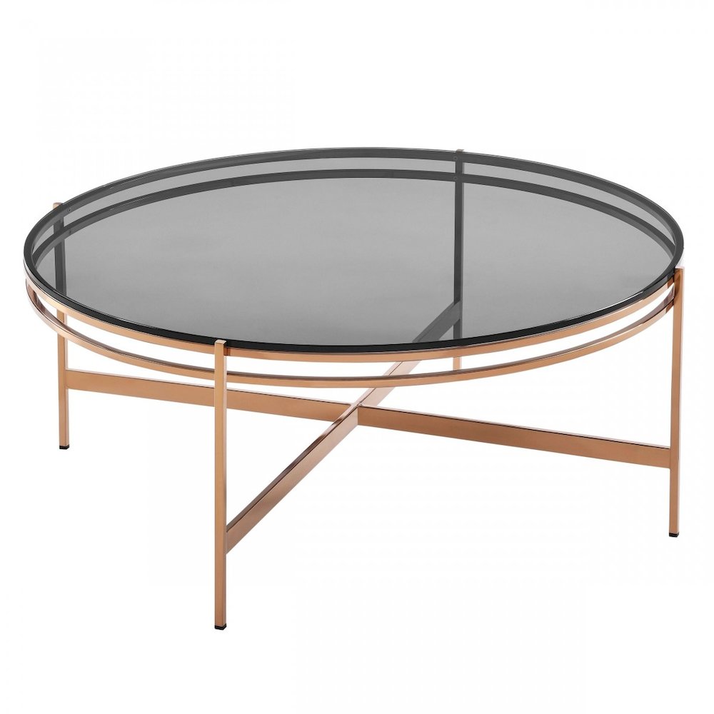 Modrest Bradford - Modern Smoked Glass & Rosegold Coffee Table. Picture 2