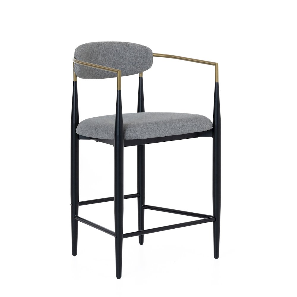 Mid-Century Modern Medium Grey + Gold Arm + Black Counter Chair. Picture 1