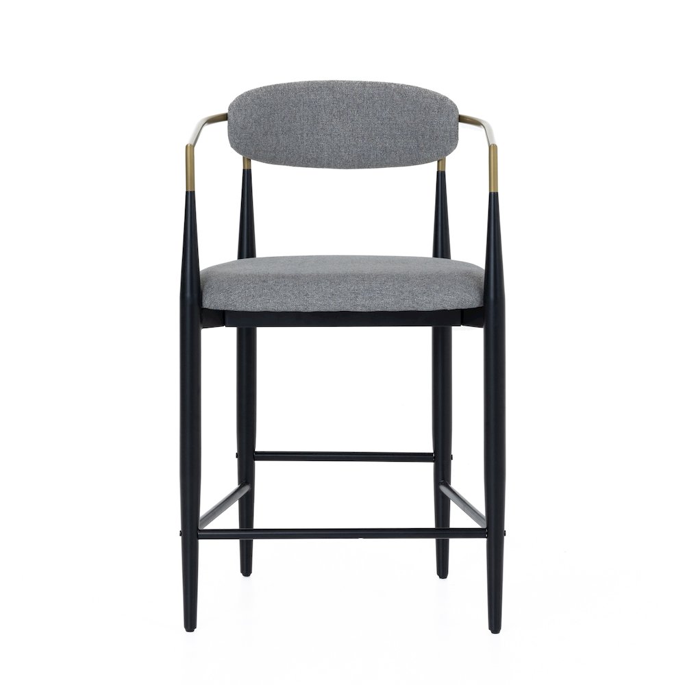 Mid-Century Modern Medium Grey + Gold Arm + Black Counter Chair. Picture 2