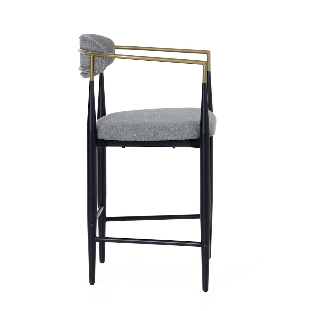Mid-Century Modern Medium Grey + Gold Arm + Black Counter Chair. Picture 3