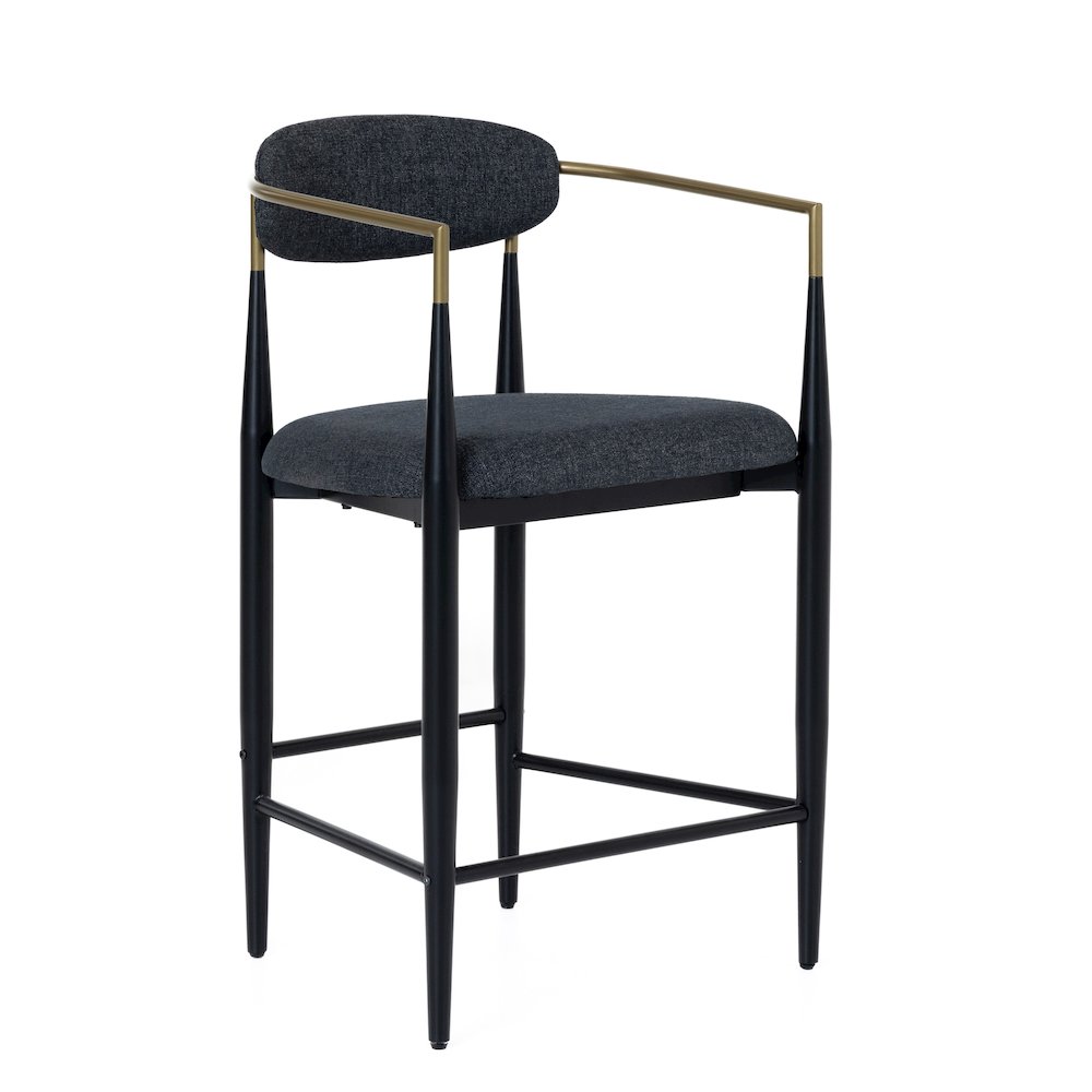Buchtel - Mid-Century Modern Dark Grey Gold Arm Black Counter Chair. Picture 1