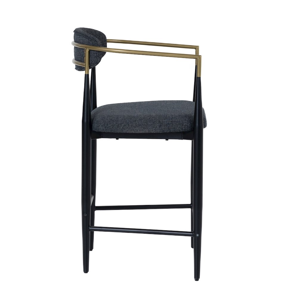 Buchtel - Mid-Century Modern Dark Grey Gold Arm Black Counter Chair. Picture 3