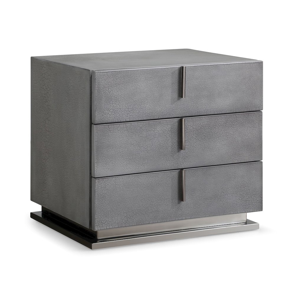 Modrest Buckley Modern Cracked Grey 3-Drawer Nightstand. Picture 2