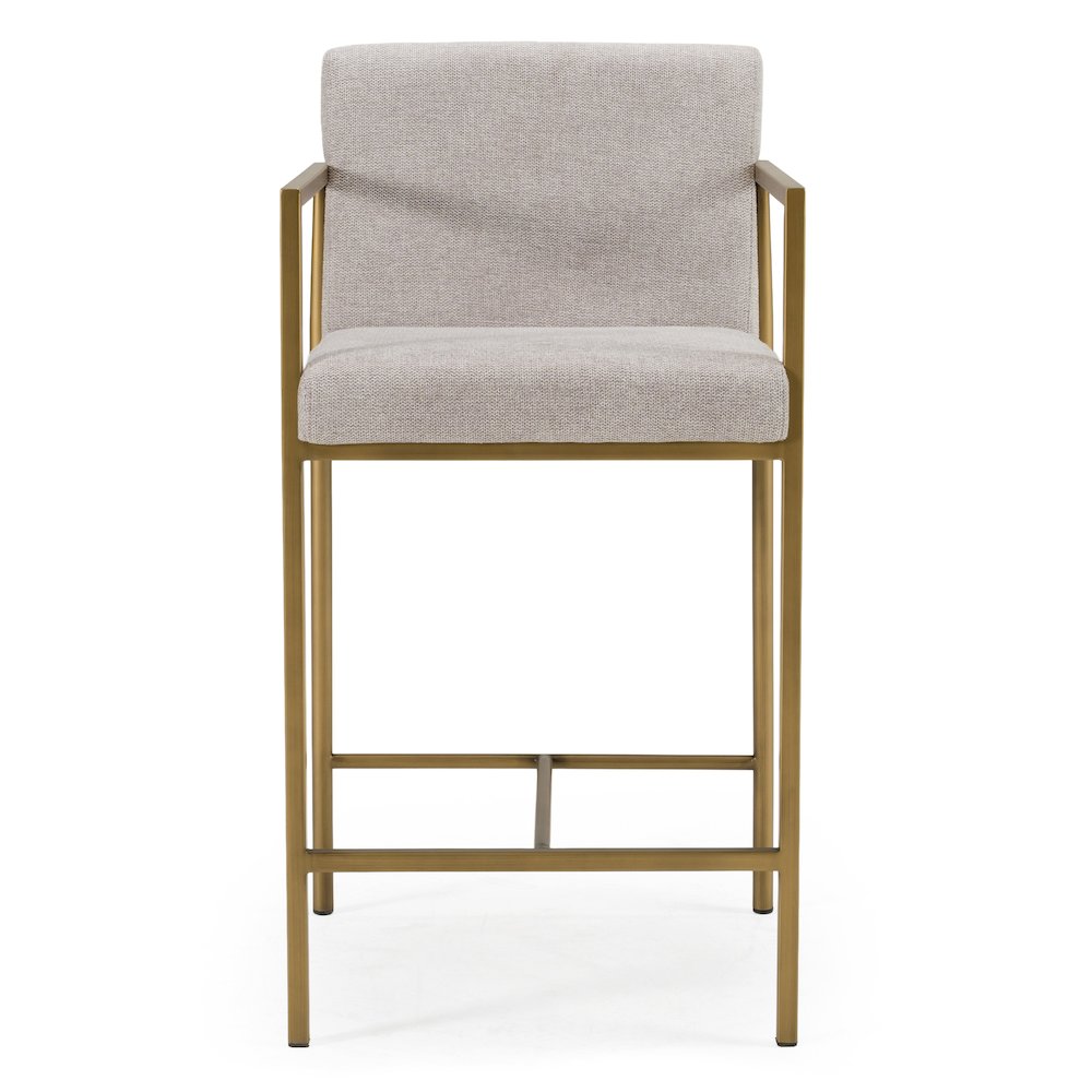 Burnham- Contemporary Light Grey Fabric Brass Counter Stool. Picture 4