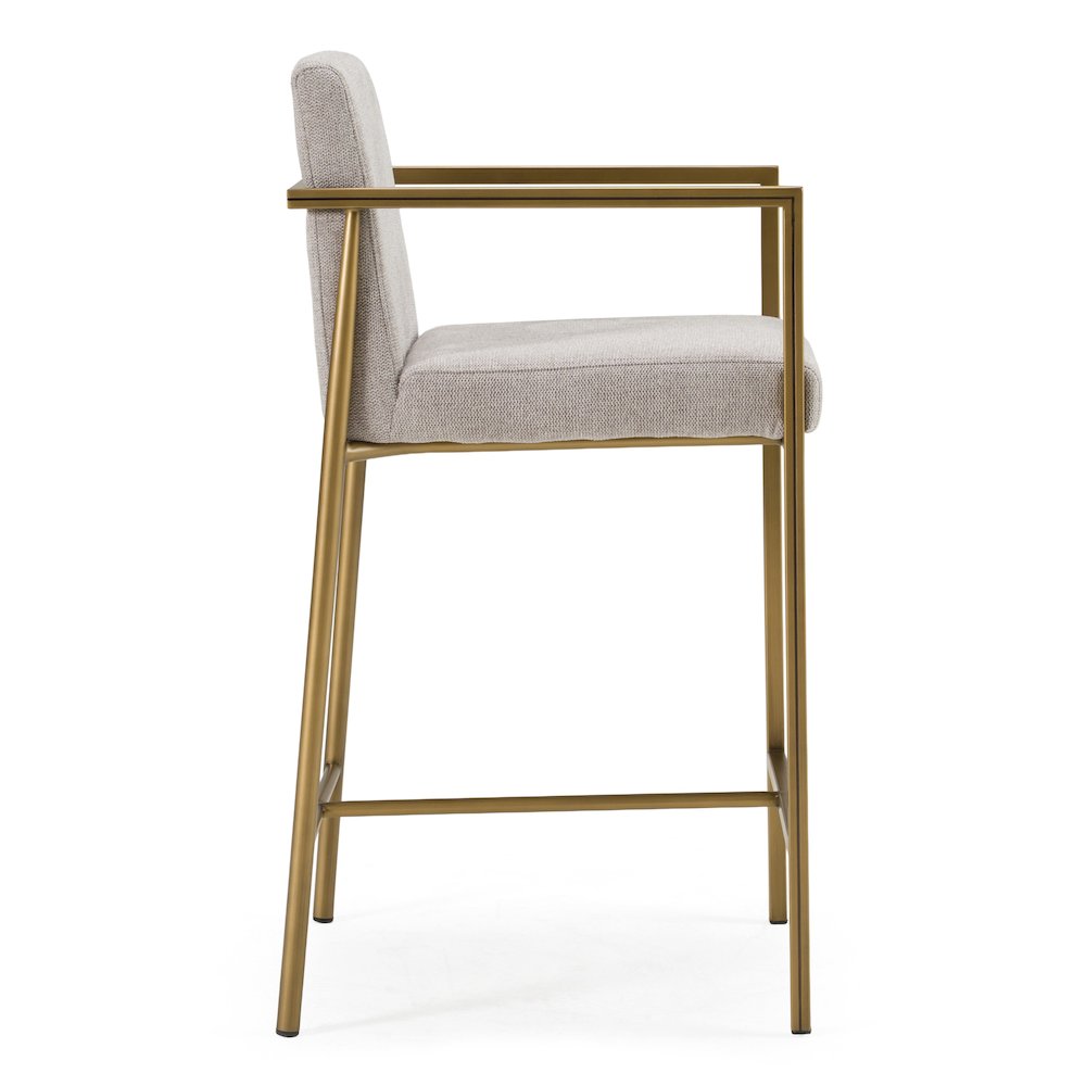 Burnham- Contemporary Light Grey Fabric Brass Counter Stool. Picture 5