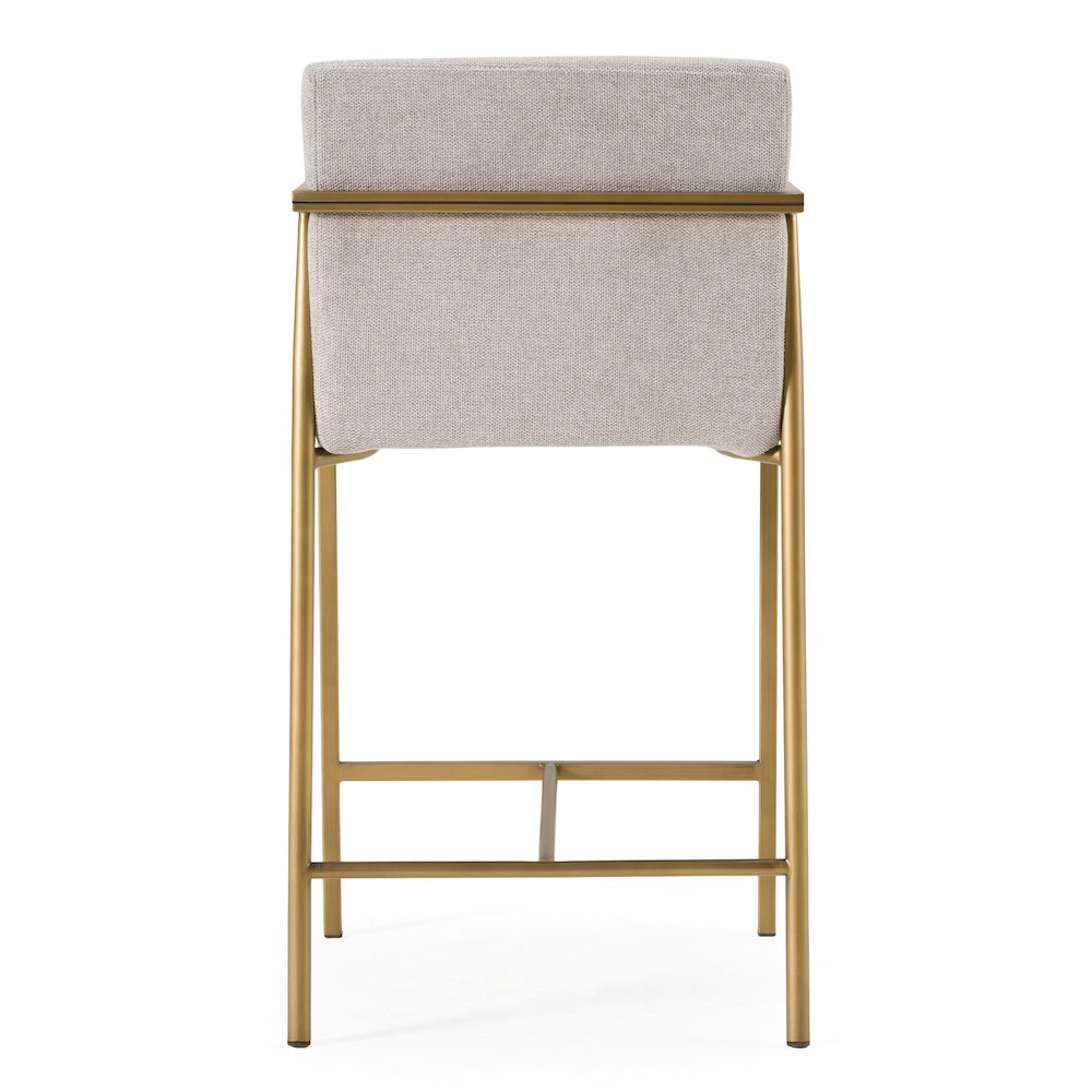 Burnham- Contemporary Light Grey Fabric Brass Counter Stool. Picture 6