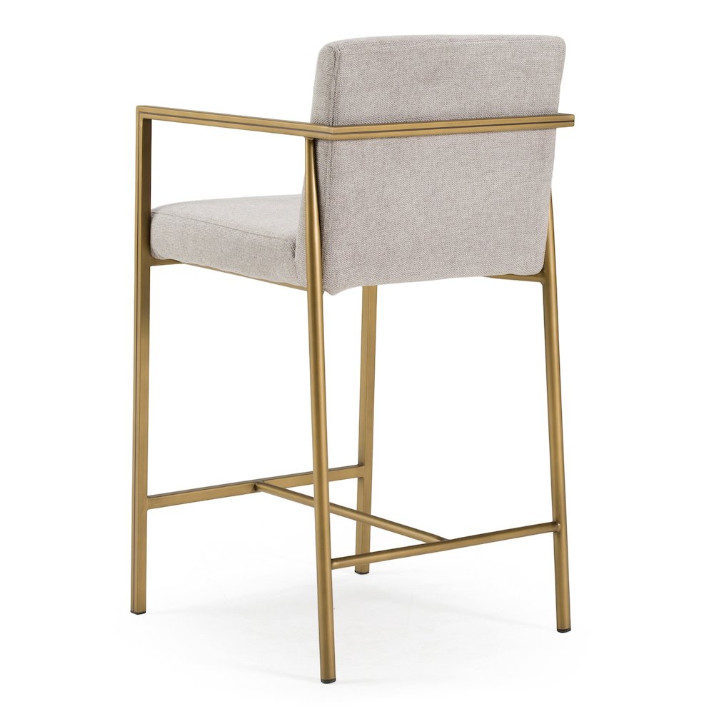 Burnham- Contemporary Light Grey Fabric Brass Counter Stool. Picture 9