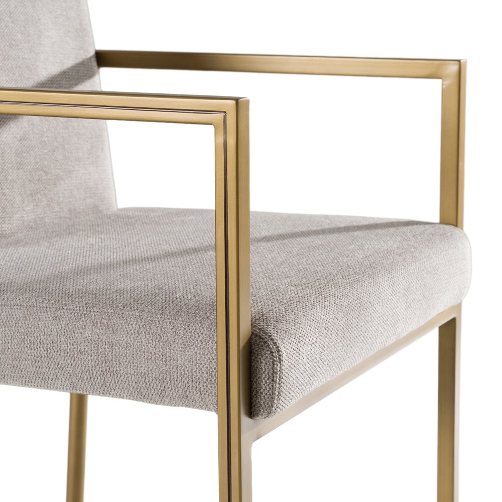 Burnham- Contemporary Light Grey Fabric Brass Counter Stool. Picture 7