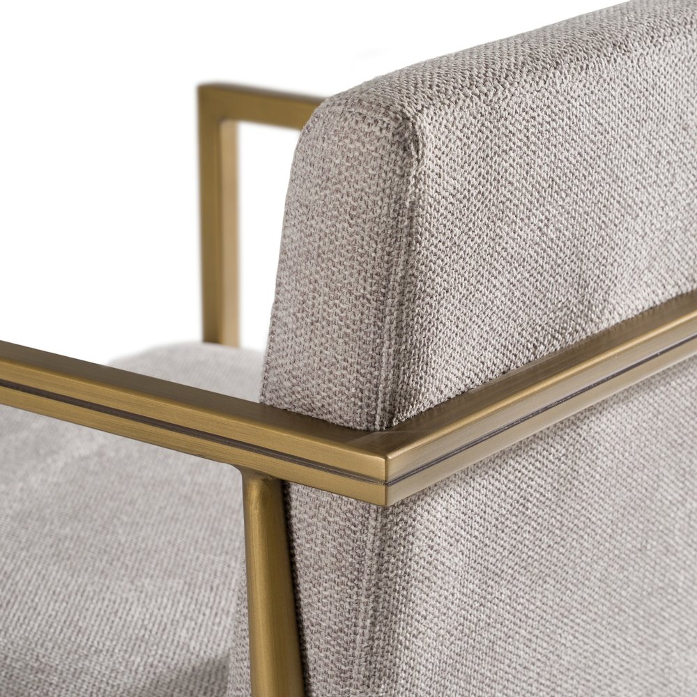 Burnham- Contemporary Light Grey Fabric Brass Counter Stool. Picture 8