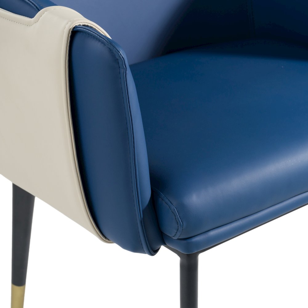 Calderon - Blue and Beige Vegan Leather Dining Chair. Picture 9