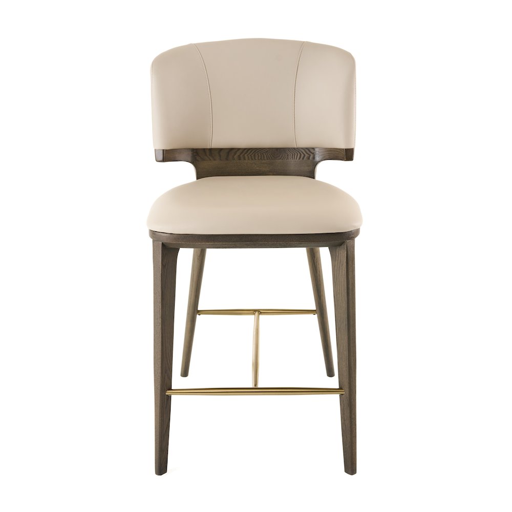 Mid-Century Modern Beige Vegan Leather + Grey Ash Counter Chair. Picture 3