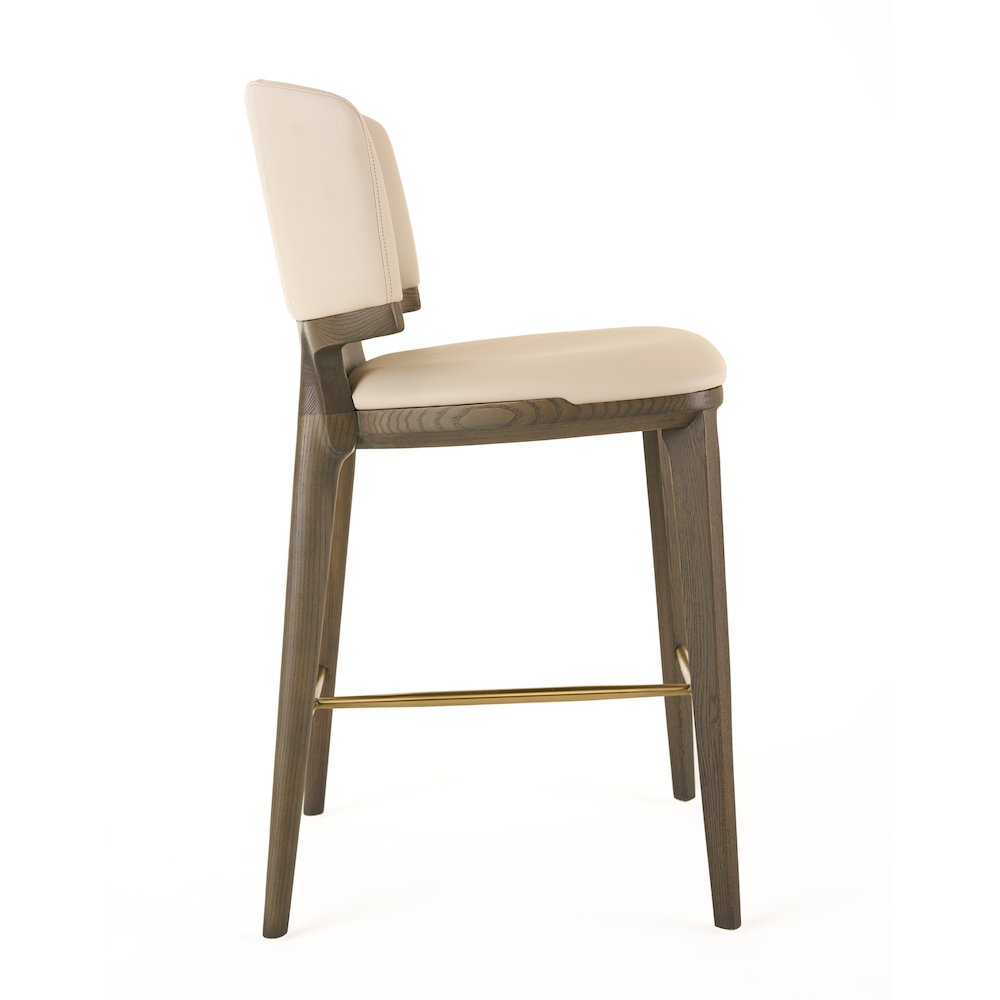 Mid-Century Modern Beige Vegan Leather + Grey Ash Counter Chair. Picture 4