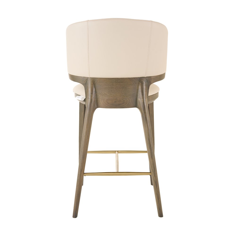Mid-Century Modern Beige Vegan Leather + Grey Ash Counter Chair. Picture 5