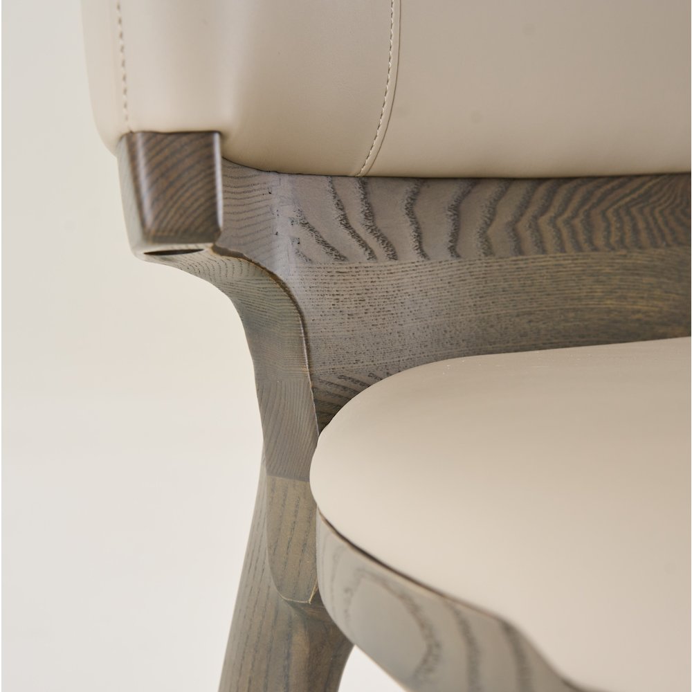 Mid-Century Modern Beige Vegan Leather + Grey Ash Counter Chair. Picture 6