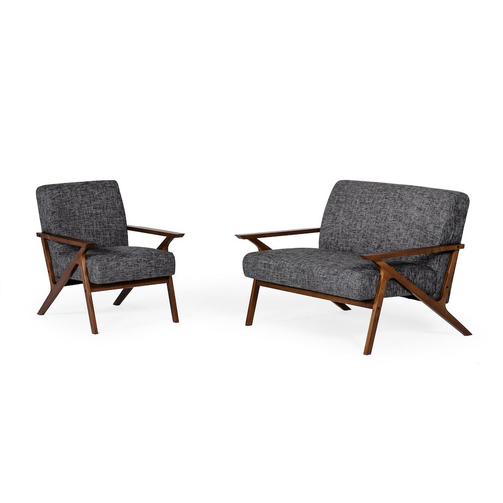 Candea - Mid-Century Walnut and Grey Accent Chair. Picture 4