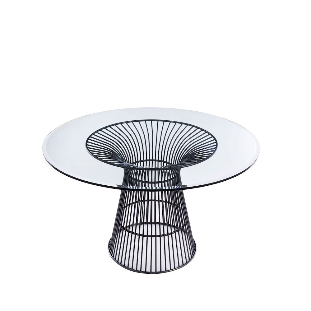 Modrest Chandler - Modern Round Glass & Black Stainless Steel Dining Table. Picture 2