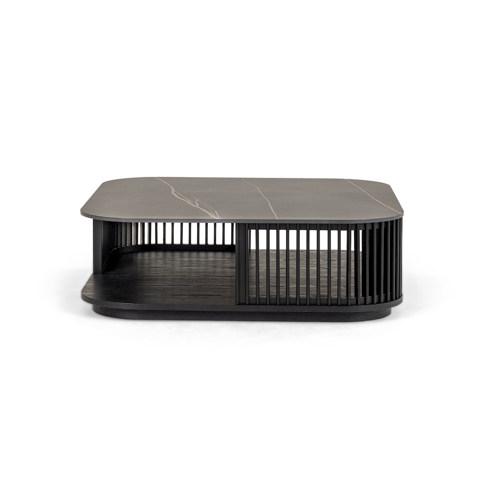 Modrest Chip - Modern Black Ceramic + Black Ash Square Coffee Table. Picture 1