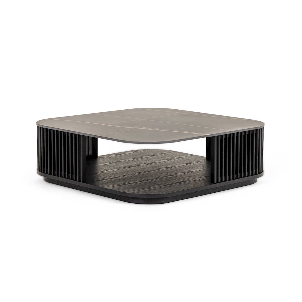 Modrest Chip - Modern Black Ceramic + Black Ash Square Coffee Table. Picture 2